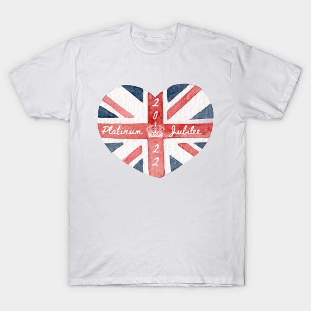 Platinum Jubilee 2022 British flag heart T-Shirt by Katebi Designs